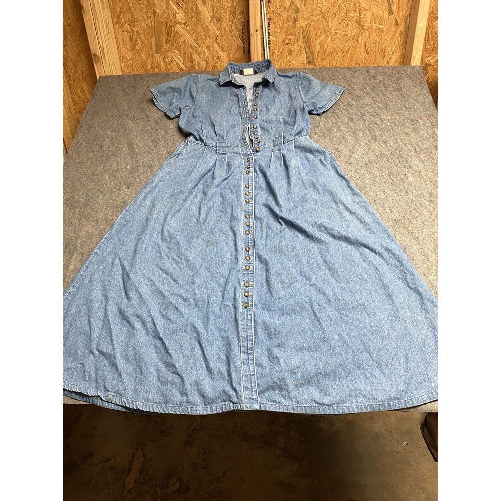 Vintage Orvis Dress Womens Small Blue Jean Denim‎ Cottage Prairie Modest Y2K USA